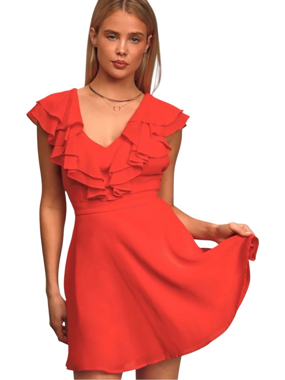 Lulus Red Dress‎ Backless Ruffle Skater Dress Small Feminine Party